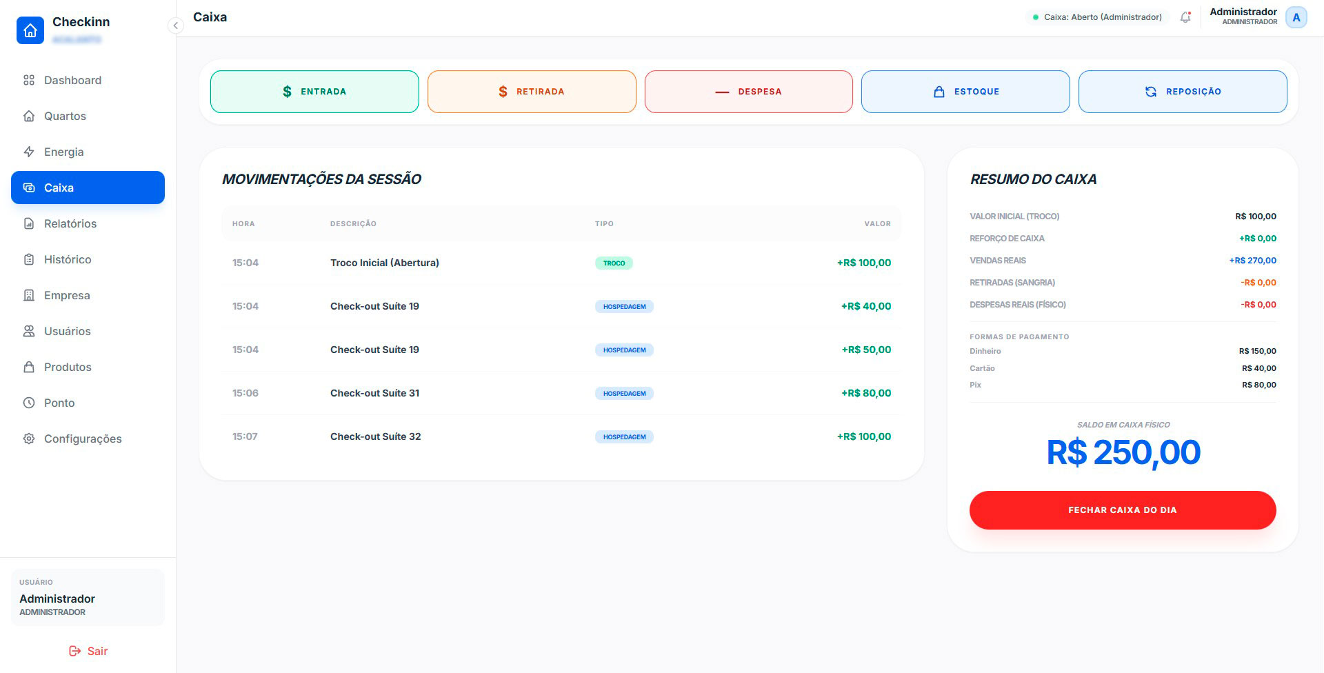 Caixa — controle de movimentações